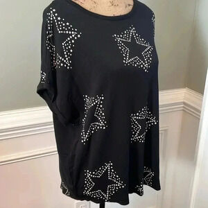 Buffalo David Britton - Black Short Sleeve Star Print Top - Size Large